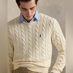 Polo Ralph Lauren Cable Knit Cotton Sweater in Andover Cream Men’s Size XL NWT